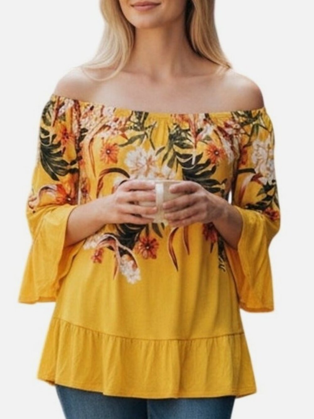Style & Co. Yellow Floral Off-Shoulder Blouse